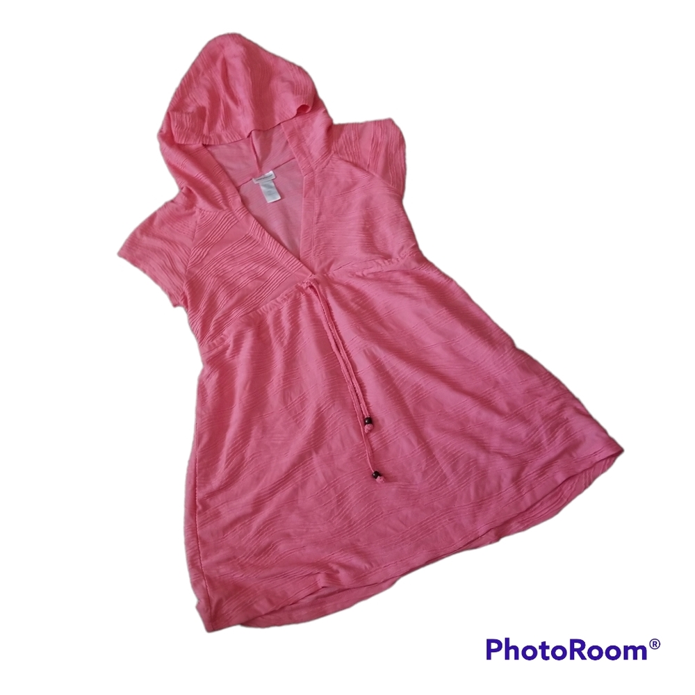 VTG Wearabouts Pink Crinckle Hoodie Swim Coverup W High Cinch Waist. Women's Med